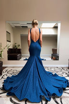 Navy Halter Sparkly Mermaid Prom Dress