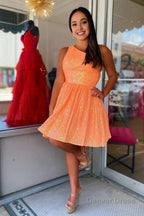 Navy Sequins One Shoulder A Line Short Homecoming Dresses