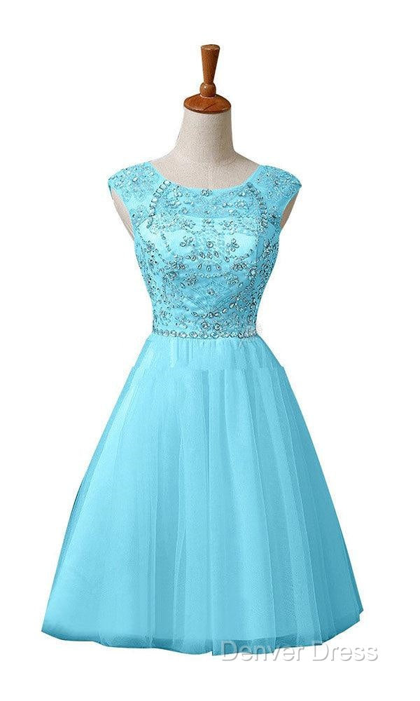 New A Line Scoop Tulle Knee Length Homecoming Dresses