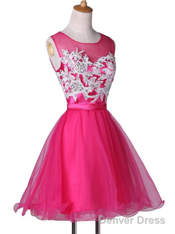 New Appliqued A Line Tulle Scoop Short Homecoming Dresses See Through Secondary image