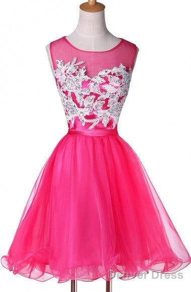 New Appliqued A Line Tulle Scoop Short Homecoming Dresses See Through