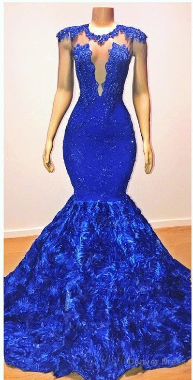 New Arrival Royal Blue Flowers Mermaid Sleeveless With lace Appliques Prom Dresses