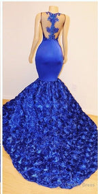 New Arrival Royal Blue Flowers Mermaid Sleeveless With lace Appliques Prom Dresses