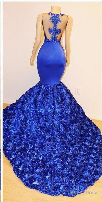 New Arrival Royal Blue Flowers Mermaid Sleeveless With lace Appliques Prom Dresses