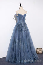 New Arrival Sequins Tulle Off The Shoulder Floor Length Prom Dresses