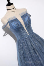 New Arrival Sequins Tulle Off The Shoulder Floor Length Prom Dresses
