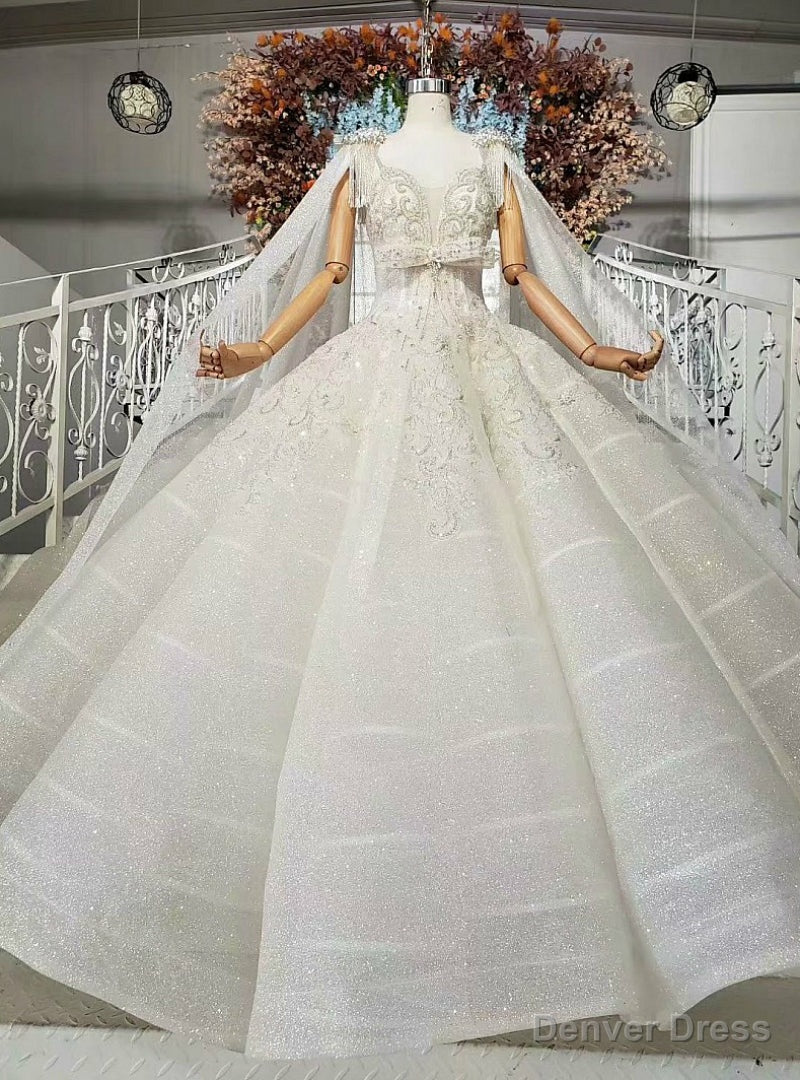 New arrivals White Ball Gown Sequins Square Neck Beading Crystal Wedding Dress Main image