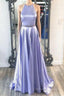 New Brand Lavender Satin A Line O Neck Long Prom Dresses, Party Dresses