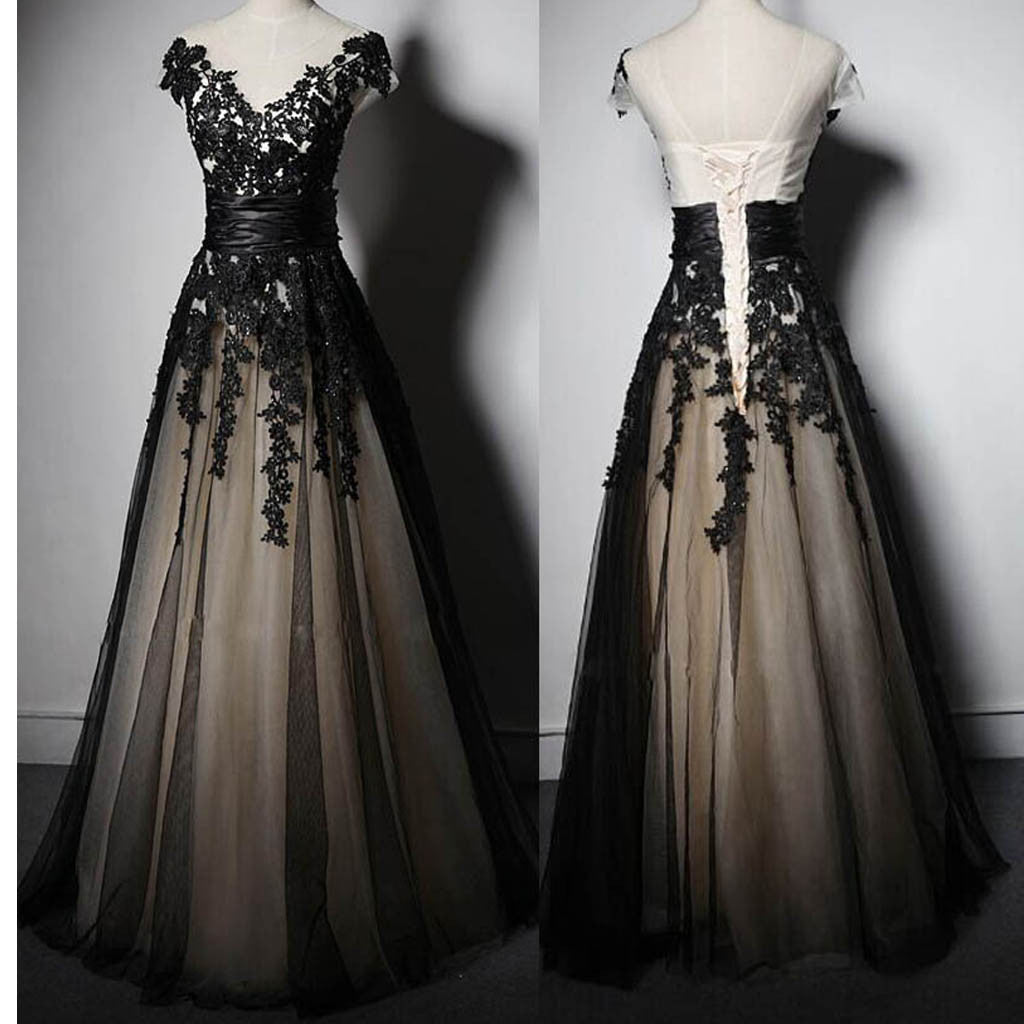 New Fashion Cap Sleeve With Black Lace Elegant Formal Party Prom Dresses Secondary image