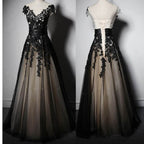New Fashion Cap Sleeve With Black Lace Elegant Formal Party Prom Dresses