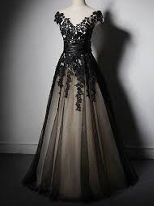 New Fashion Cap Sleeve With Black Lace Elegant Formal Party Prom Dresses Main image