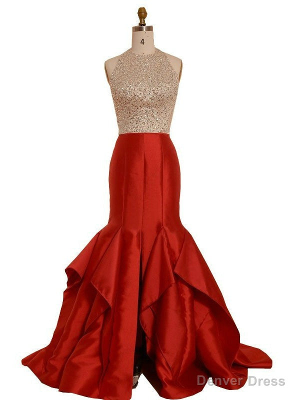 New Style Red Satin Backless Evening Dress Formal Gowns Main image