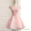 Newest Pink Lace Cap Sleeve A-Line Yarn Back With Bow Sash Pretty Junior Homecoming Dress