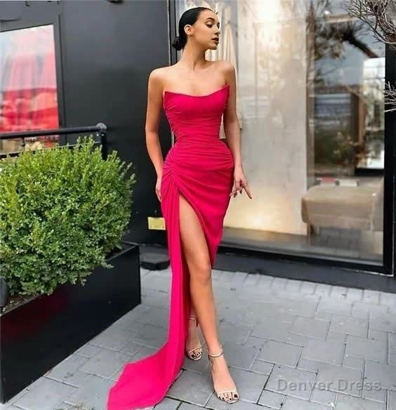 Newest Sleeveless Side Slit Spandex Satin Mermaid Prom Dresses