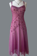 NiceVestidos--Pink Beaded Mid-Length Homecoming Dress Prom Dresses