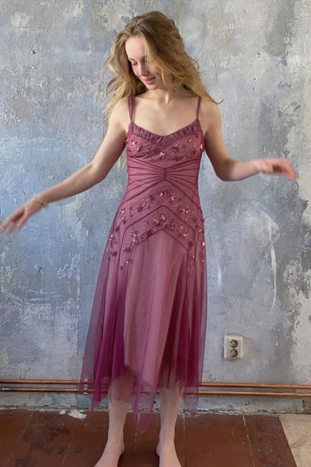 NiceVestidos--Pink Beaded Mid-Length Homecoming Dress Prom Dresses