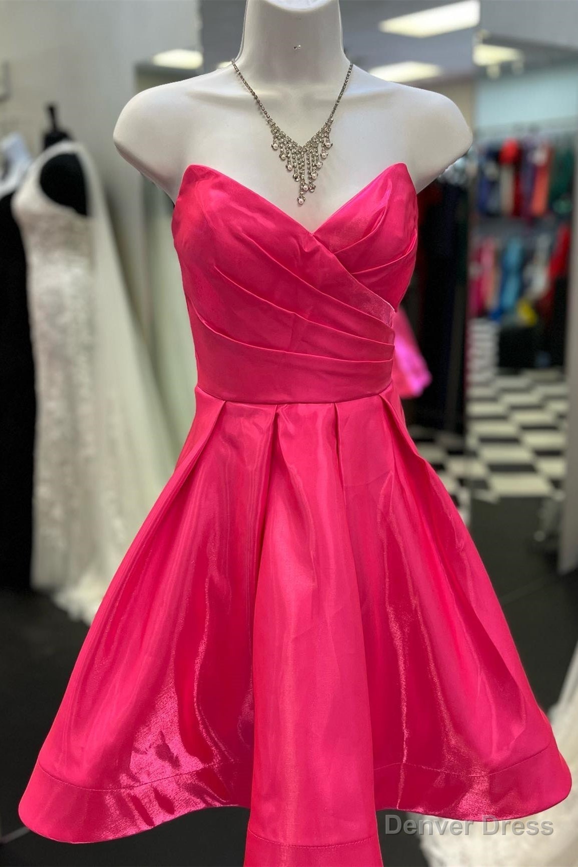 Fuchsia Strapless Surplice A Line Satin Homecoming Dresses