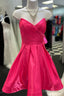 Fuchsia Strapless Surplice A Line Satin Homecoming Dresses
