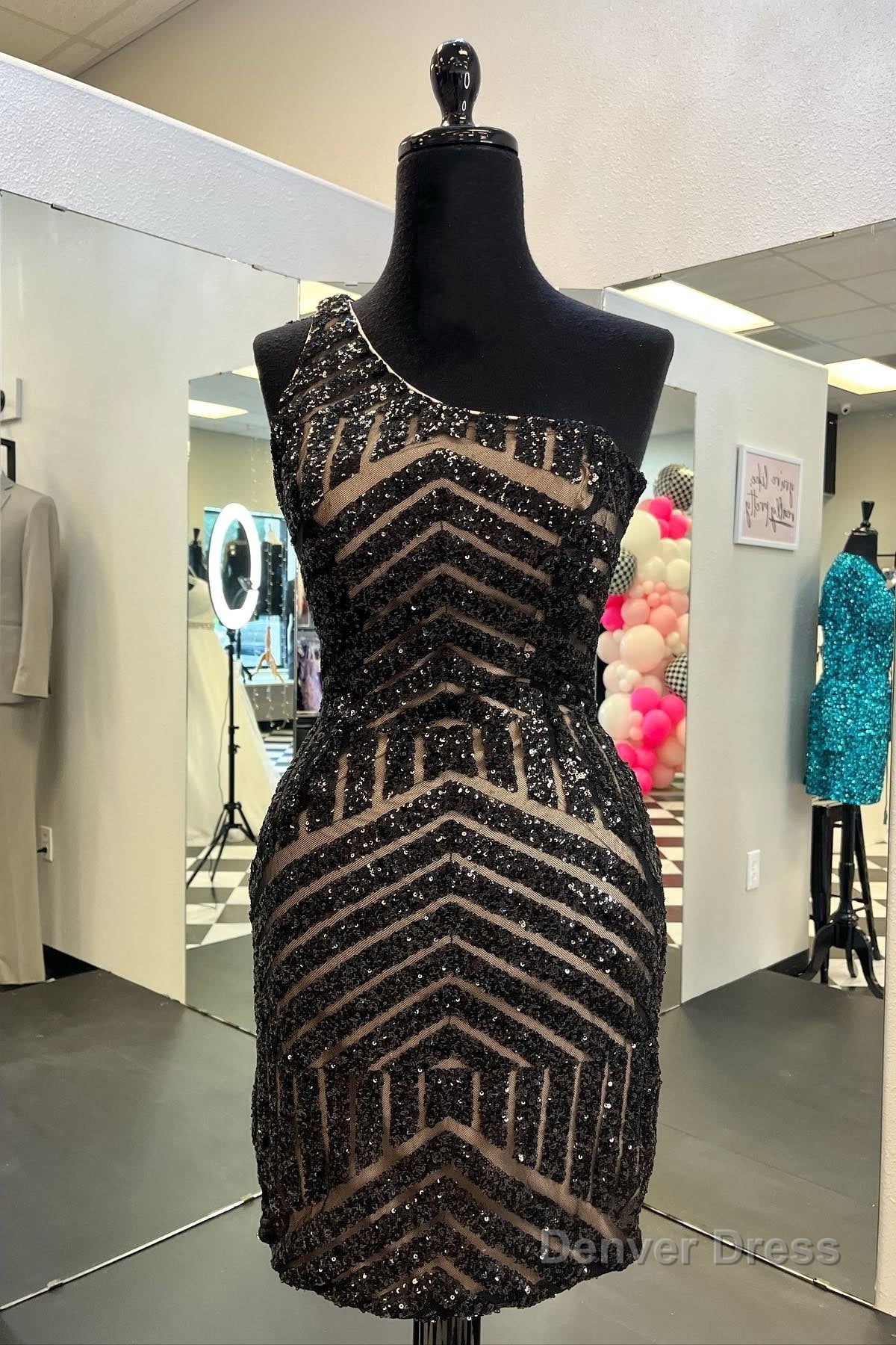 Tight One Shoulder Hot Pink Sequins Homecoming Dress