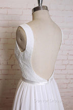 Noble A-Line Shoulder Strap With Chiffon Patch Flower Dew Back And Ground Length Wedding Dresses