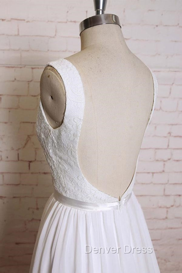 Noble A-Line Shoulder Strap With Chiffon Patch Flower Dew Back And Ground Length Wedding Dresses