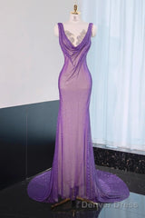 Noble Purple Mermaid Gown - Glitter Rhinestone Tulle Prom Dress For Special Ocassions
