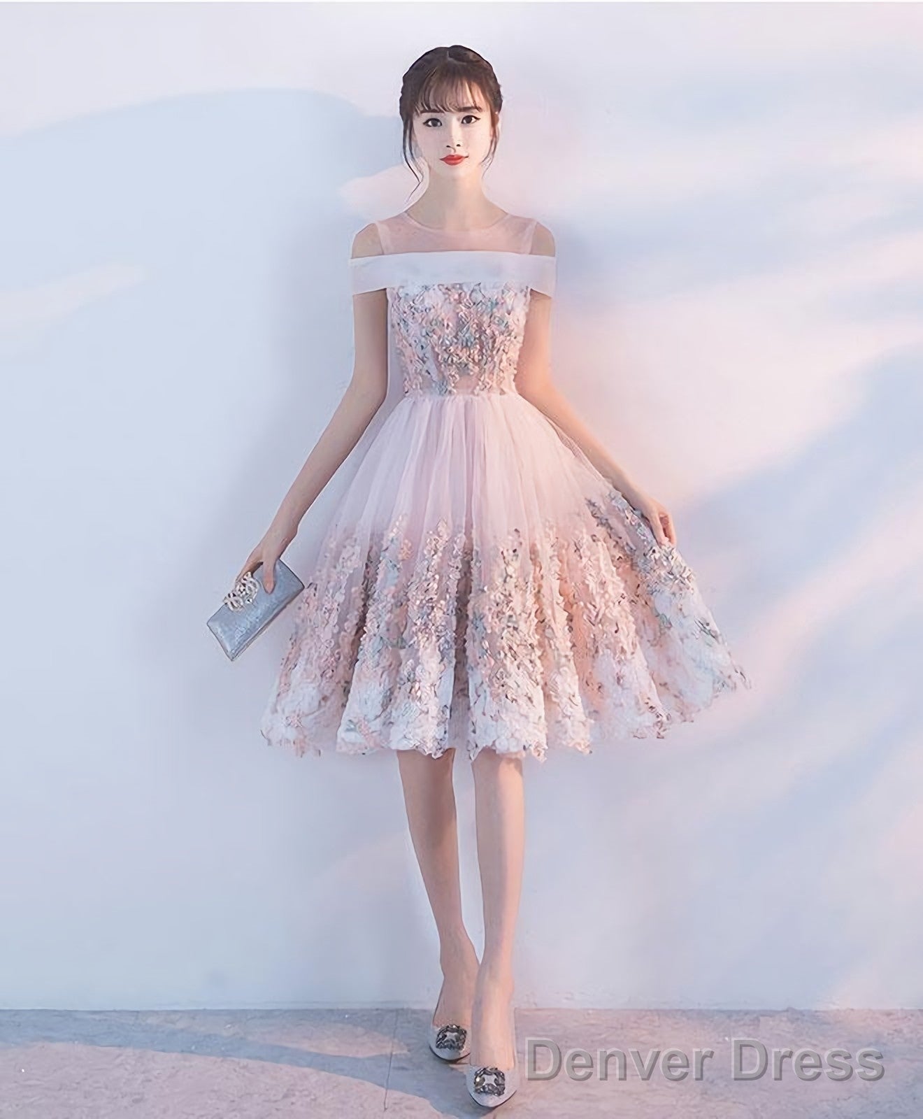 Pink Lace Tulle Short Prom Dress Pink Homecoming Dress