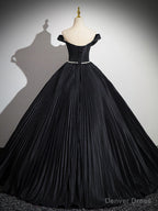 Off Shoulder A Line Black Long Prom Dress, Black Long Prom Dresses