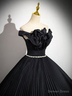 Off Shoulder A Line Black Long Prom Dress, Black Long Prom Dresses