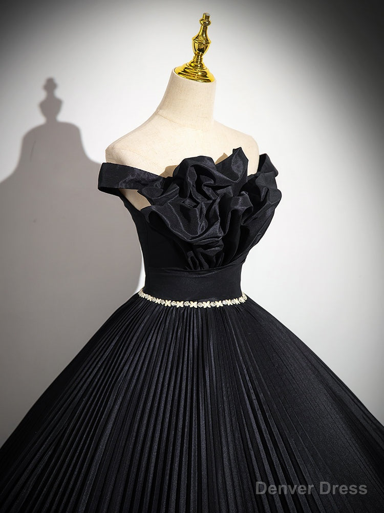 Off Shoulder A Line Black Long Prom Dress, Black Long Prom Dresses