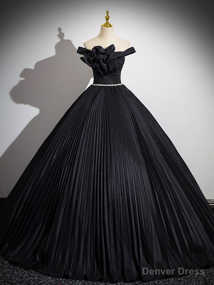 Off Shoulder A Line Black Long Prom Dress, Black Long Prom Dresses