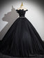 Off Shoulder A Line Black Long Prom Dress, Black Long Prom Dresses