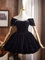 Off Shoulder A-Line Velvet Black Prom Dresses, Black Homecoming Dresses