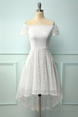 Off Shoulder Asymmetrical White Homecoming Dress