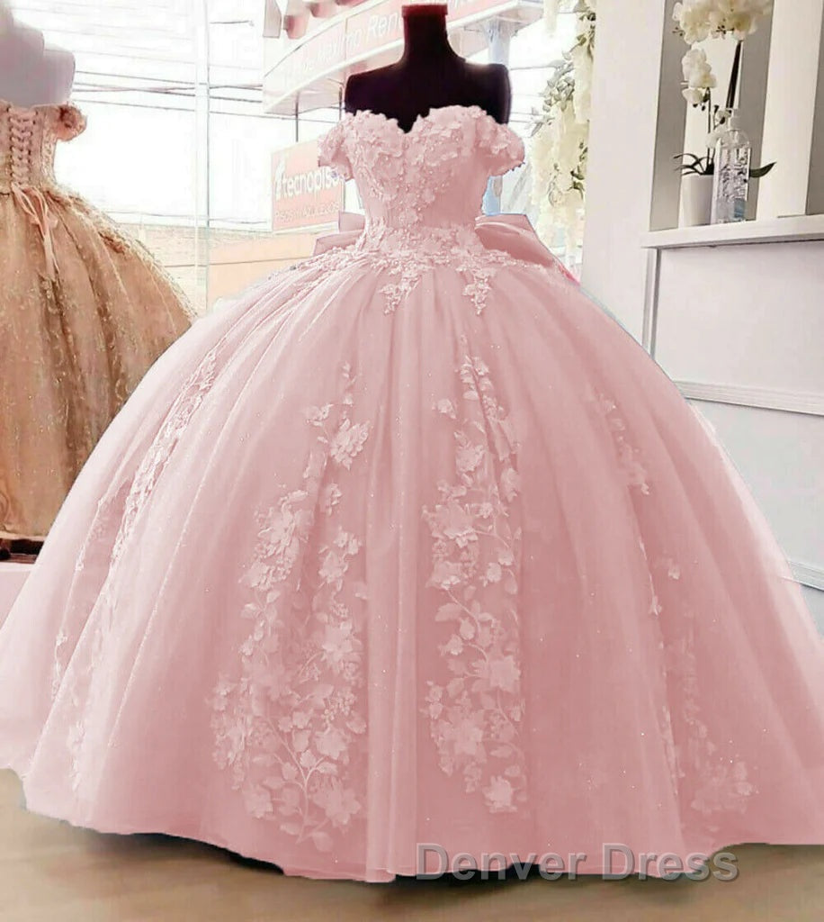 Off Shoulder Ball Gown Quinceanera Dresses 3D Floral Applique Gowns Secondary image
