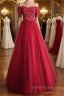 Off Shoulder Burgundy Lace Long Prom Dress, Burgundy Lace Prom Dress, Burgundy Prom Dresses