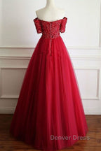 Off Shoulder Burgundy Lace Long Prom Dress, Burgundy Lace Prom Dress, Burgundy Prom Dresses