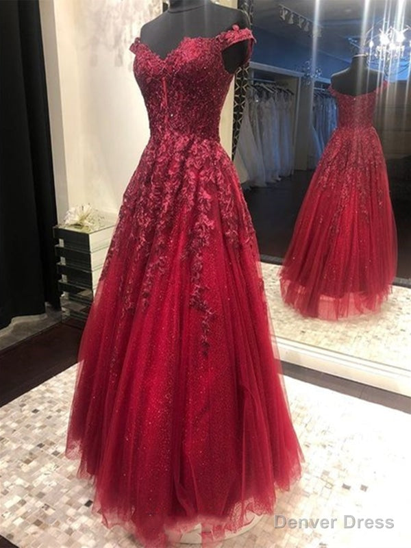 Off Shoulder Burgundy Lace Long Prom Dresses, Off the Shoulder Burgundy Formal Dresses, Burgundy Evening Dresses Main image