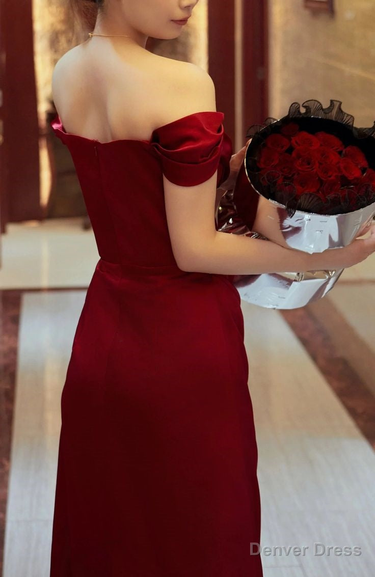 Off Shoulder Red Prom Gowns Long Prom Dresses