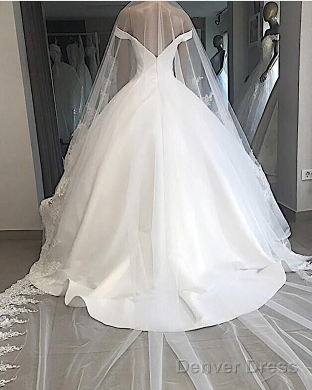Off Shoulder Floor Length Satin Wedding Dresses BallGown