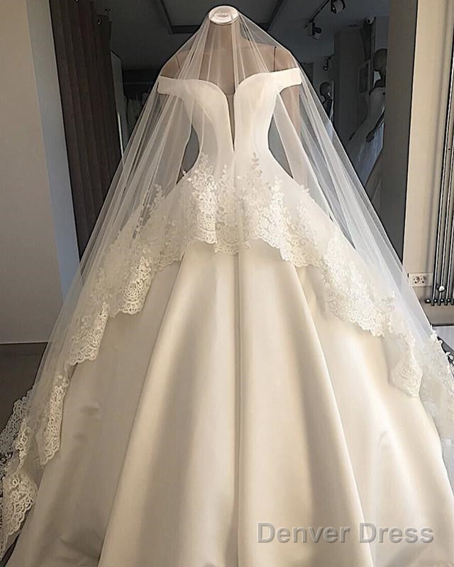 Off Shoulder Floor Length Satin Wedding Dresses Ballgowns Main image
