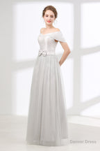 Off Shoulder Gray Prom Floor Length Prom Dresses