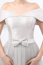 Off Shoulder Gray Prom Floor Length Prom Dresses