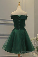 Off Shoulder Green Lace Floral Prom Dress, Short Green Lace Homecoming Dress, Green Prom Dresses