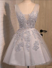 Off Shoulder Grey Lace Cute Tulle Homecoming Dresses