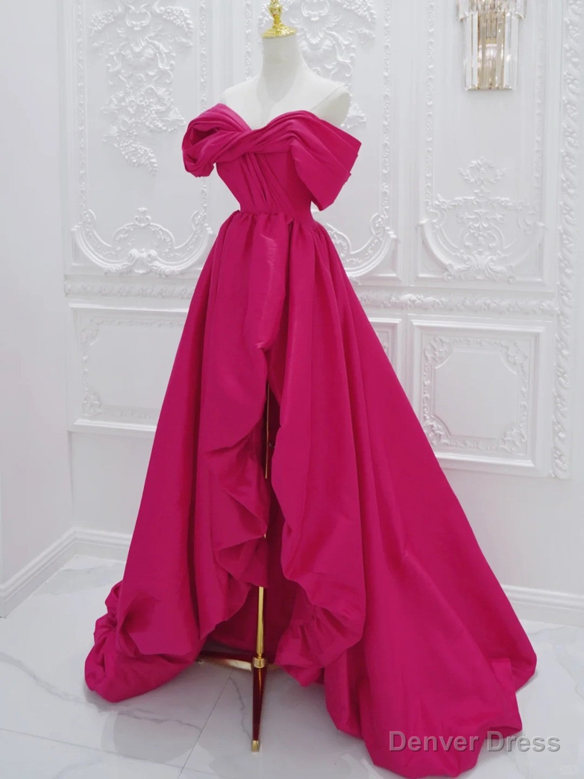 Off Shoulder High Low Prom Dress, High Low Prom Dress Homecoming Dresses Secondary image