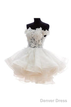 Off-Shoulder Knee Length Organza Lace Homecoming Dress With Beads