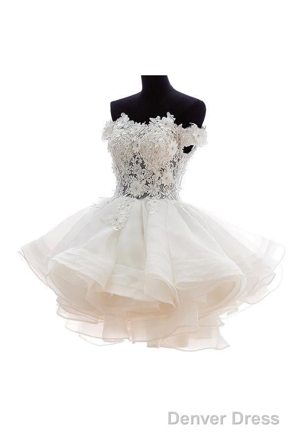 Off Shoulder Knee Length Organza Lace Homecoming Dresses With Beads