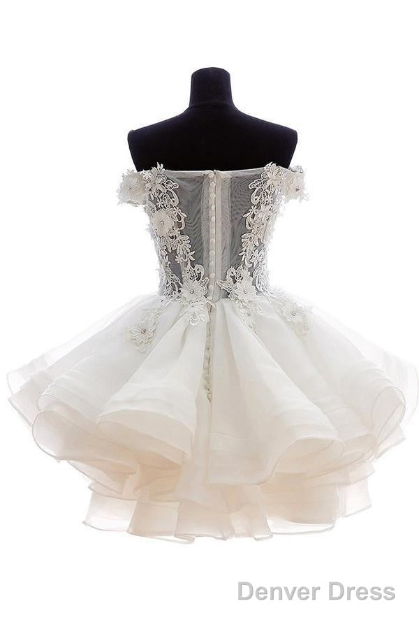 Off Shoulder Knee Length Organza Lace Homecoming Dresses With Beads