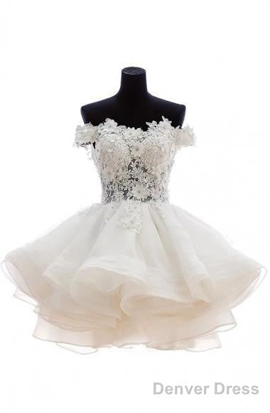 Off Shoulder Knee Length Organza Lace Homecoming Dresses With Beads